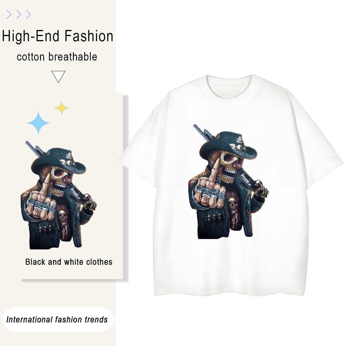 Fashion New T shirt 230g Cotton Crew Neck Hip Hop skull Women Tees Female DIY Anime Printed Top Tees