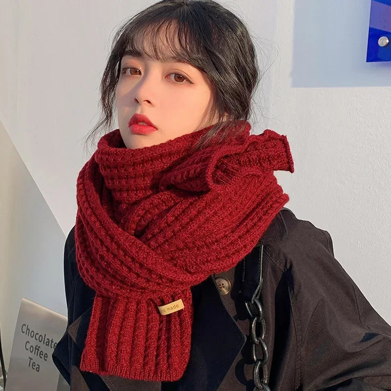 Christmas Women Winter Scarf Korean Woolen Scarf Lovers Men And Women Thicken Warm Students Solid Color Knitted Scarves 241009