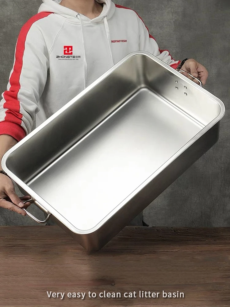 Stainless Steel Litter Box Super Big Cat Toilet King Size Giant Sand Kitten Special Anti-splash Huge