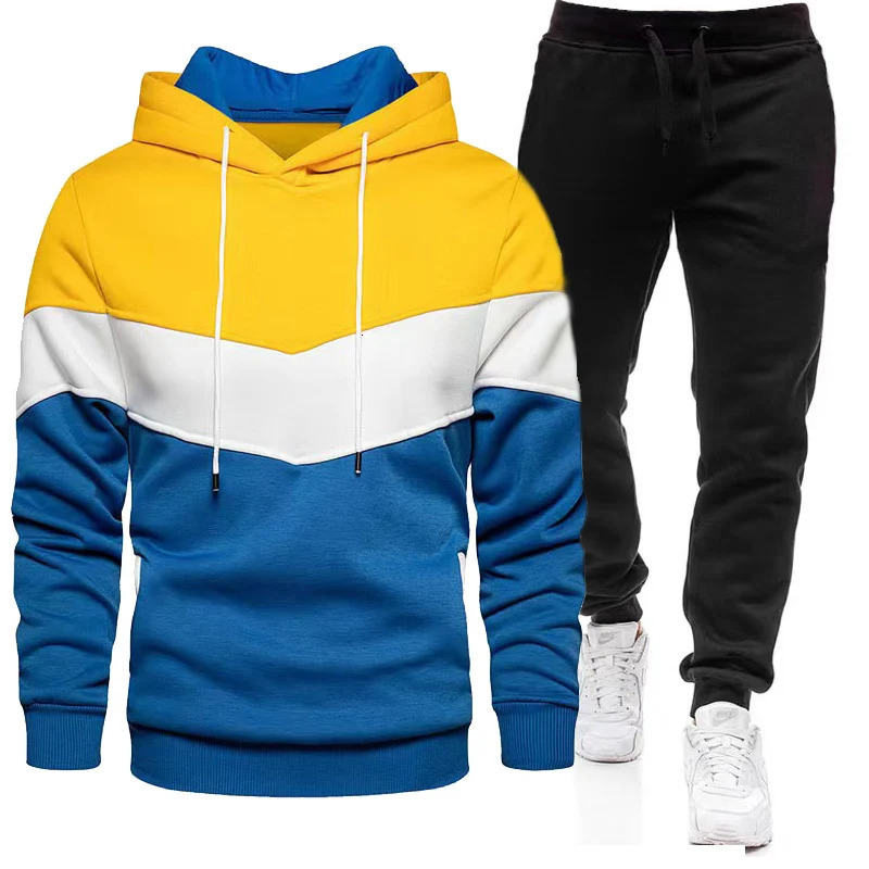 Mens Tracksuit Casual Jogging Suit Outdoor Set Hoodies Black Sweatpant 2pcs Fashion Warm contrasting colors Sportswear 241008