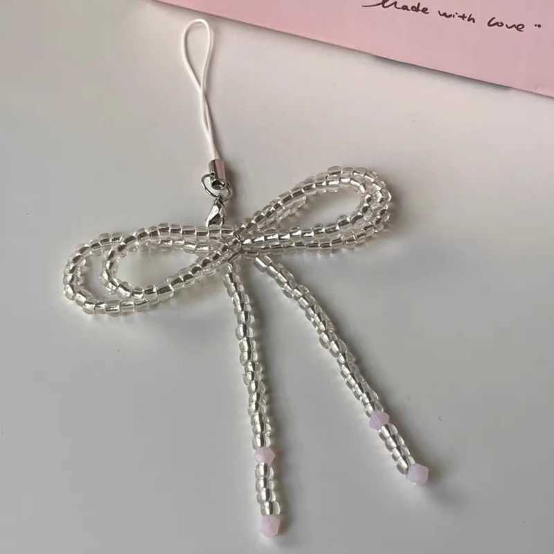 1/2 Sweet Pearl Heart shaped Keychain Womens Handmade Bow Phone Hanging Rope Keychain Charm Pendant Jewelry Y241014