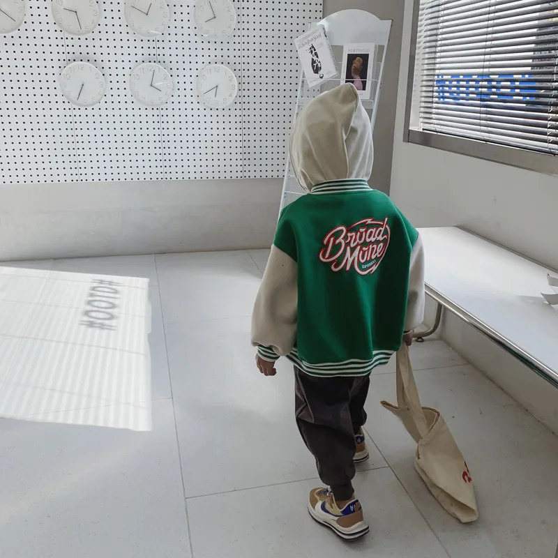 1509E Childrens Clothes Letter Jackets Spring Embroidered Stitching Boy Baseball Coat Baby Girl Single-breasted Coat 241011