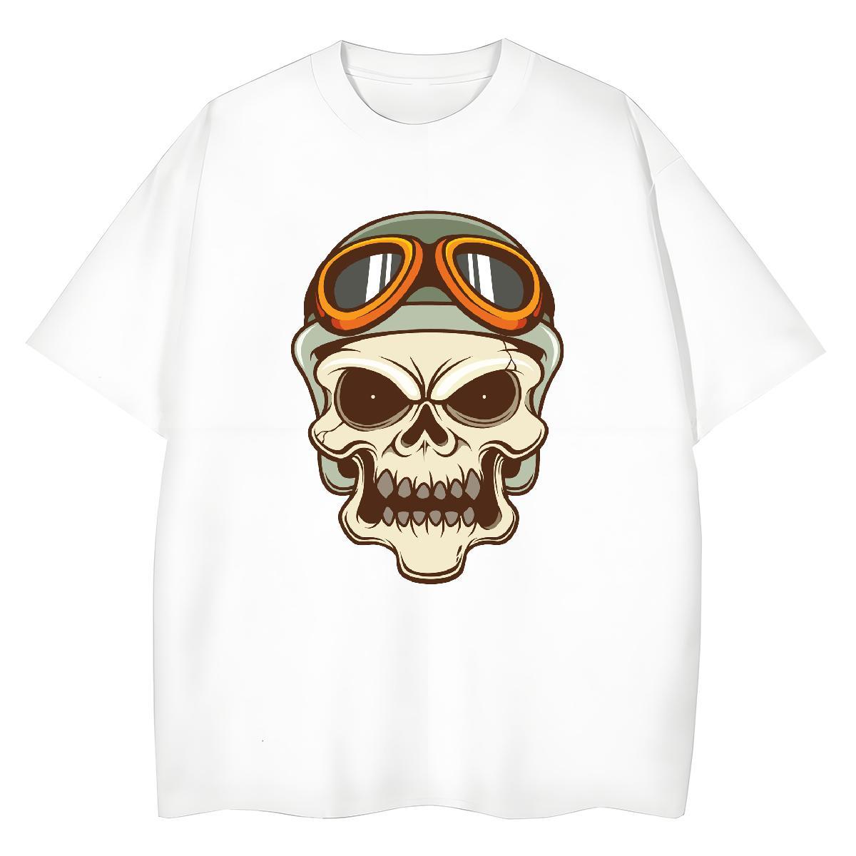 New T-Shirts for Women 230g 100% Cotton Short Sleeve O-Neck Hip Hop Street skull Womens Tshirts Soft Cartoon Print Tops