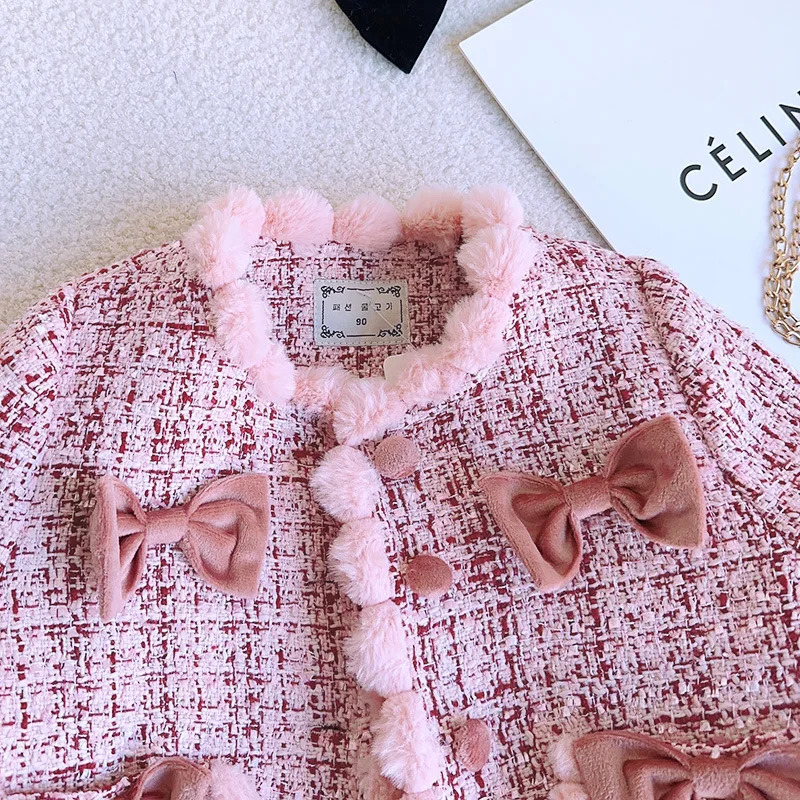 Adorable Pompom n Baby Girls Tweed Coat and Shorts Soft Warm Autumn Winter Kids Clothing Set Teens Outfits for 27Years y241011