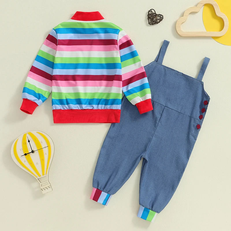 Toddler Baby Boy Girl Halloween Kids Chucky Costume Long Sleeve Striped Shirt Tops Rompers Jumpsuit Pants Cosplay Outfits Set 241011