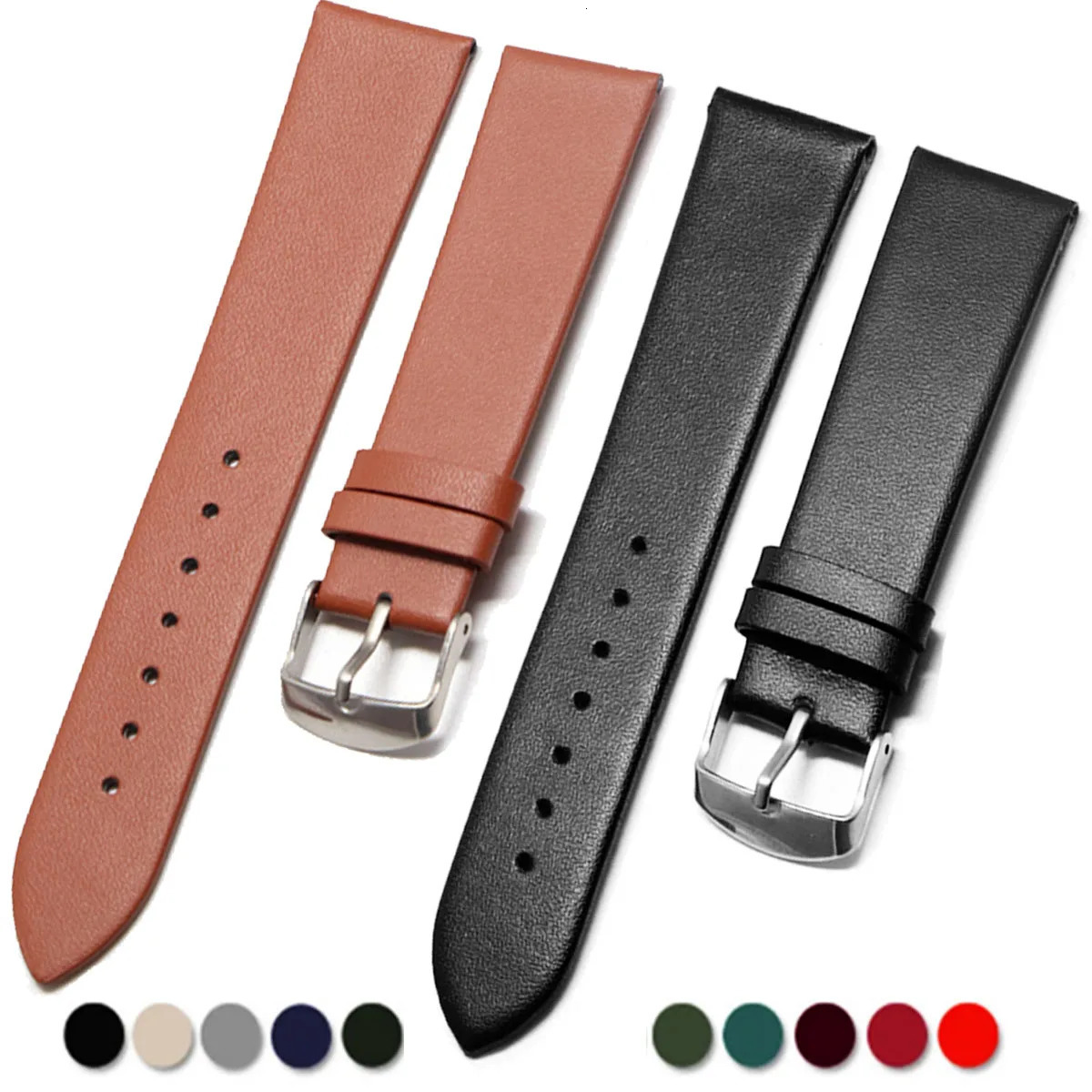 Calf Leather Watch Strap 12mm 14mm 16mm 18mm 20mm 22mm Genuine Band with Silver Pin Buckle 241010