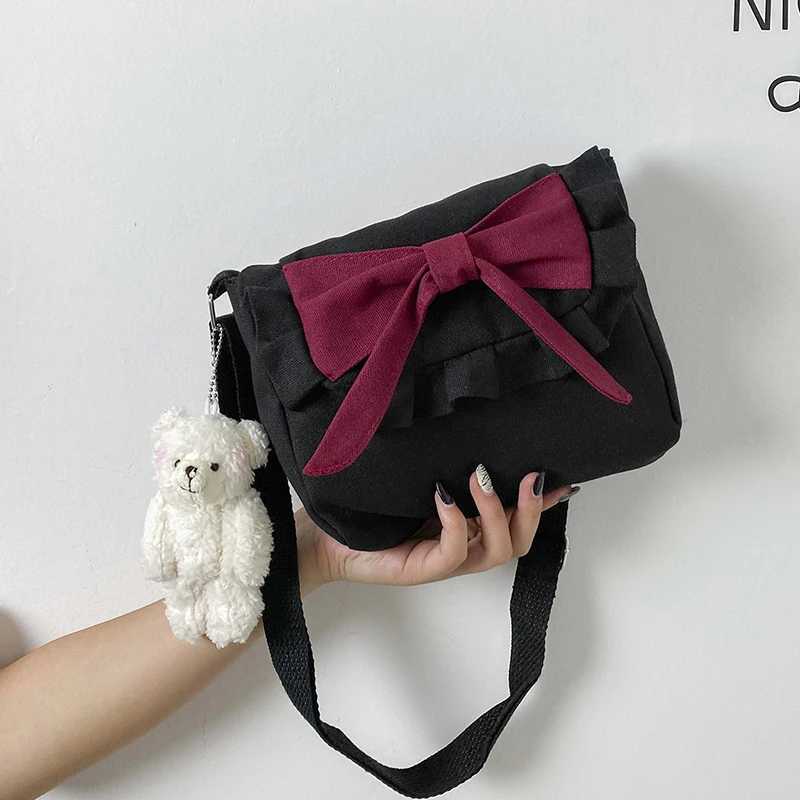 Lolita Sweet Canvas Womens Solid Zipper Soft Shoulder Bag Crossbody Japanese Style M241014