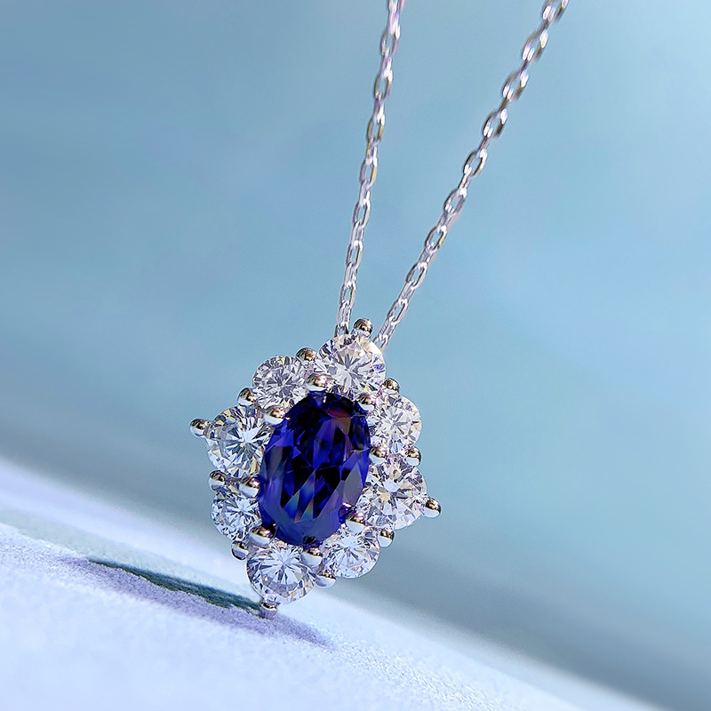 2024 Choucong Brand Flower Pendant Luxury Jewelry 925 Sterling Silver Fill OVal Cut Blue Sapphire CZ Diamond Gemstones Gorgeous Women Clavicle Necklac