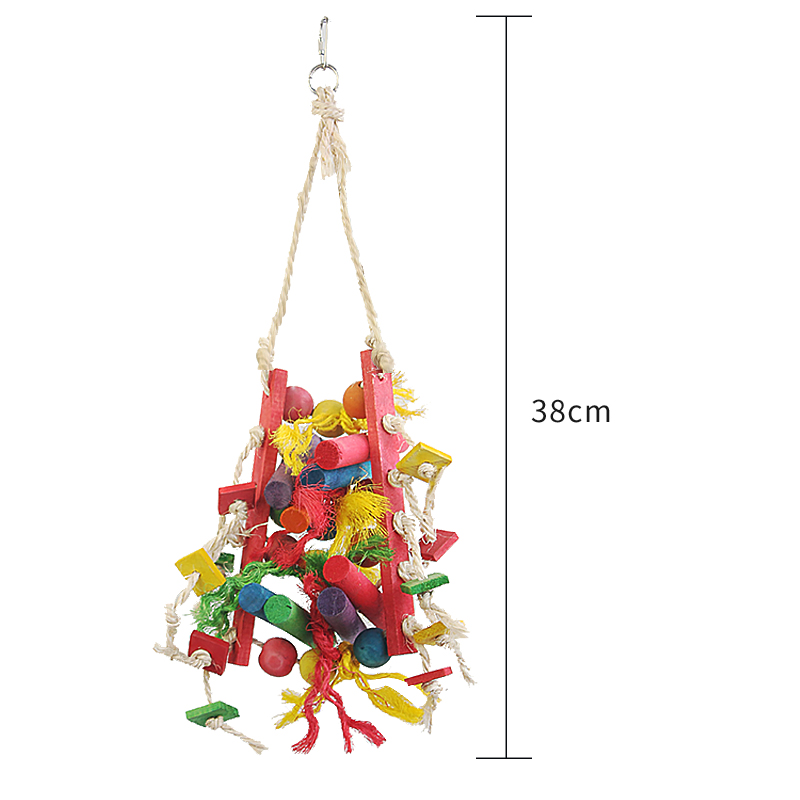 Colorful Hanging Wooden With Sisal Bird Toys Macaw Cockatoo Cockatiel Conure Handmade Toy Plant Fibre Parrot Bite-resistant Toy
