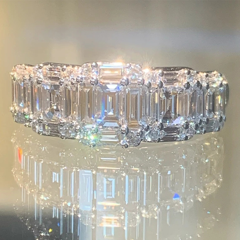 Sterg Sier Emerald Cut Band Women Jewelry for Engagement, Party, Gift | 5A Cubic Zirconia Eternity Ring