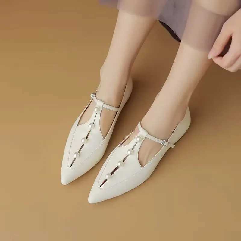 2024Elegant Shallow Single Shoes Women Spring New Low Heel Buckle Pointed Toe Sandals Daily Walking DressLX241014