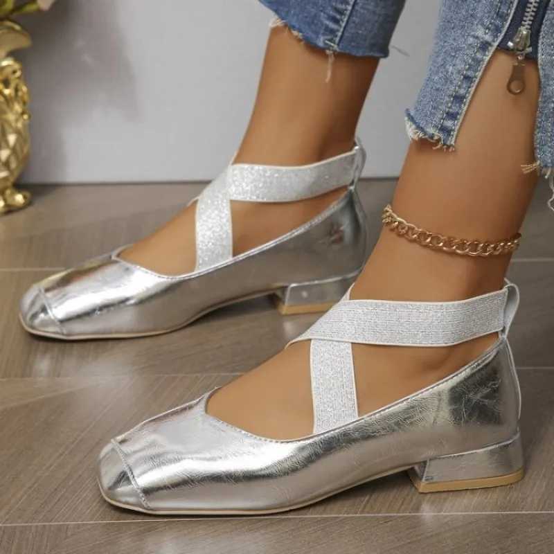 Meotina Women Genuine Leather Mary Janes Square Toe Flat Buckle Shallow Ladies Fashion Career Shoes Spring Autumn Gold Silver 40LX241014