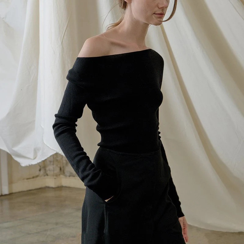 DGLUKE Slash Neck Cashmere Sweater Women Autumn Winter Warm Cozy Sweaters Off Shoulder Long Sleeve Top Knitted Pullover Jumper 241010