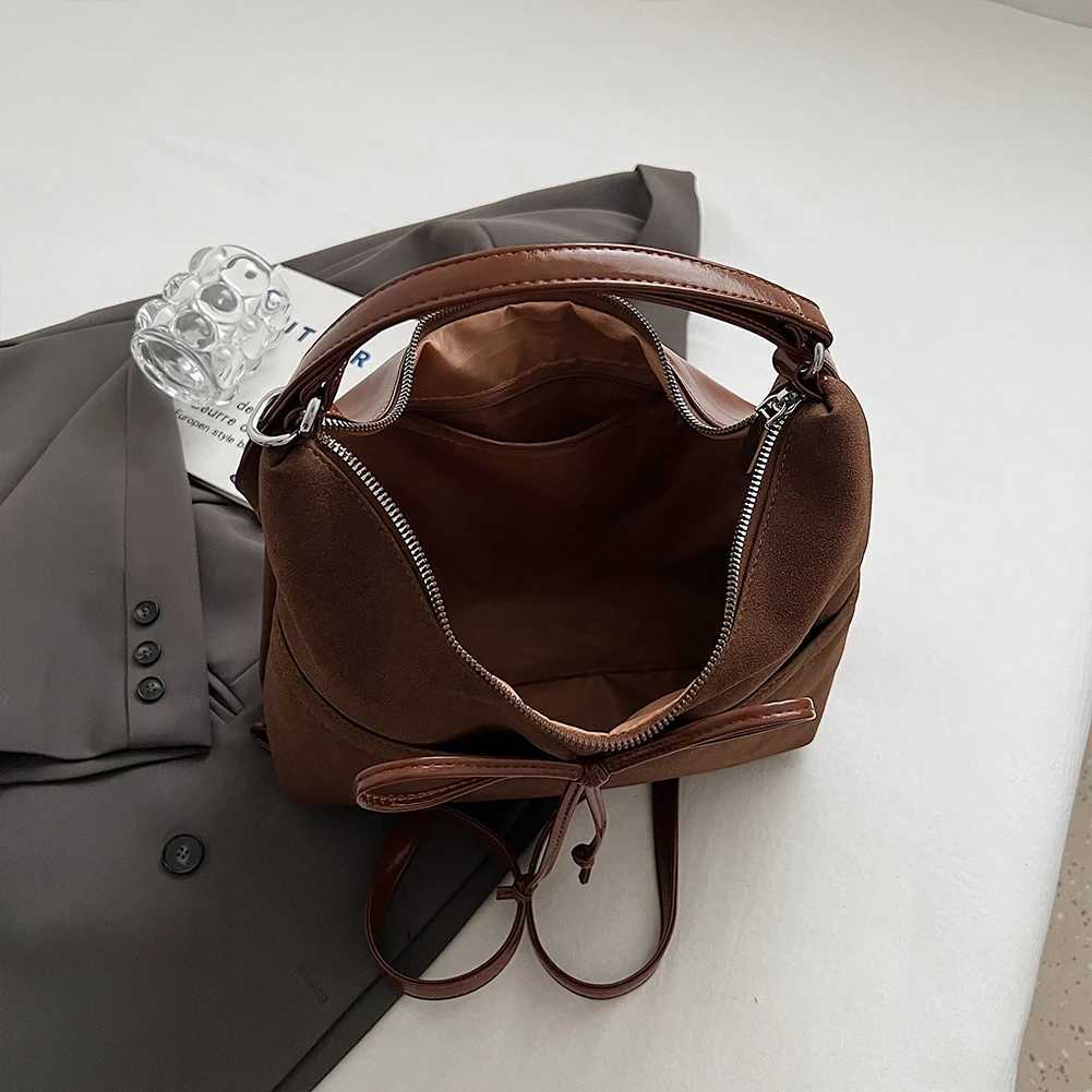 Women Suede Handbag with Inner Pocket Shoulder Bag Bow Crescent Zipper Closure Clutch Purse for Shopping Work Travel 241014