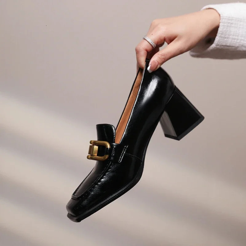 Square High Heels Loafers Women Autumn Chunky Platform Pumps Woman Slip on Black Jk Uniform Shoes Mary Janes Zapatillas Mujer 241014