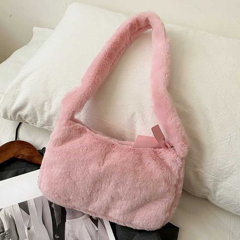 Fashionable new plush fluffy shoulder cross body handbag retro womens solid color bottom bag portable square travel street wallet M241014