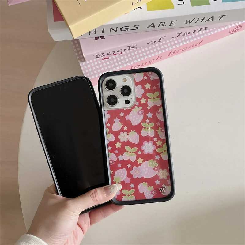 Wildflower 3D Ins Strawberry Cherry Phone Case for iPhone 16 15 14 13 12 Pro Max Plus 16 Pro 15pro WF Cute Cartoon Cover Funda M241012