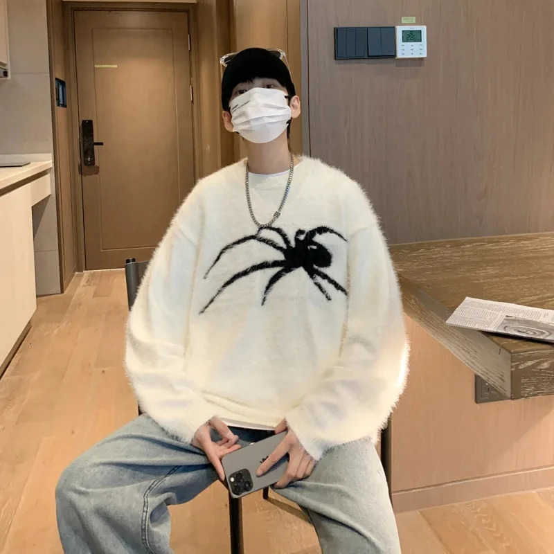 Harajuku High Street Mohair Spider Sweater Mens Fashion Loose Premium Couple Mink Cashmere Sweater 241007