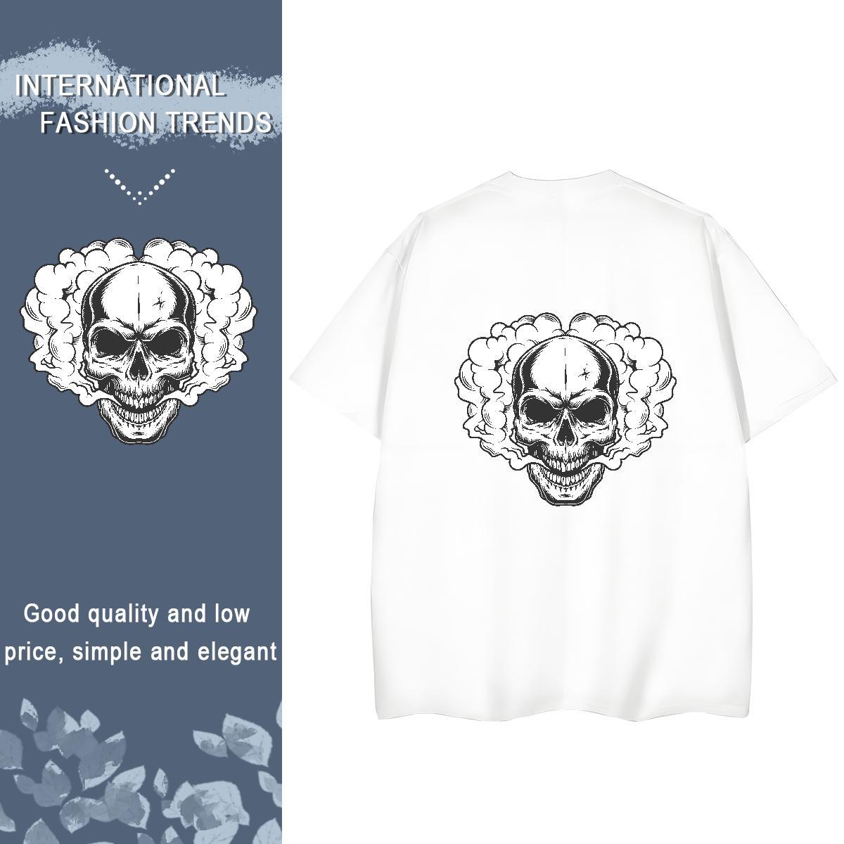 2024 Womens T Shirts 230g Cotton Short Sleeve O-Neck Home Outdoor skull Unisex Tshirts Loose DIY Anime Printed Top Tees