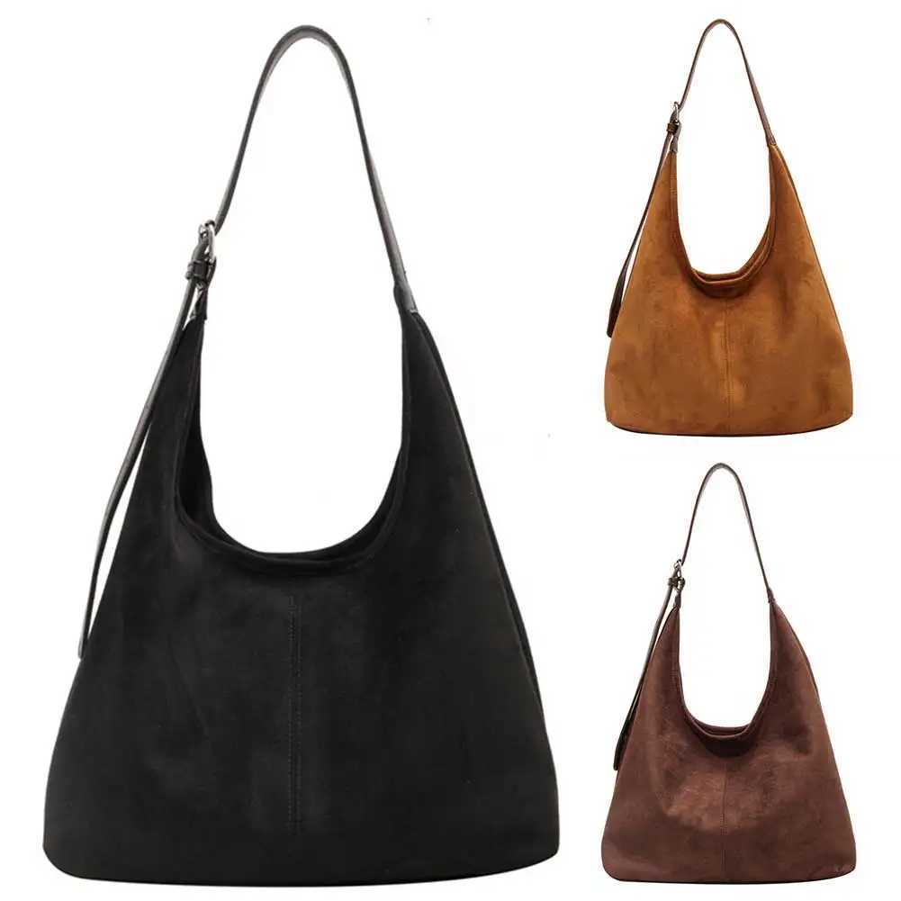 Ladies Suede Shoulder Bag Stylish Crossbody Large Capacity Casual Tote Purse Solid Color Adjustable Strap Vintage Satchel 241014
