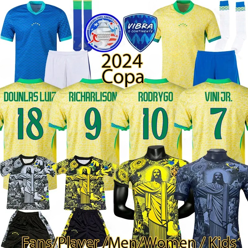 BraziLS Soccer Jersey 2024 Copa America Cup NEYMAR VINI JR Kids Kit Sets 2025 BRasIL National Team Football Shirt 24/25 Home Away Player Version 2XL RODRYGO