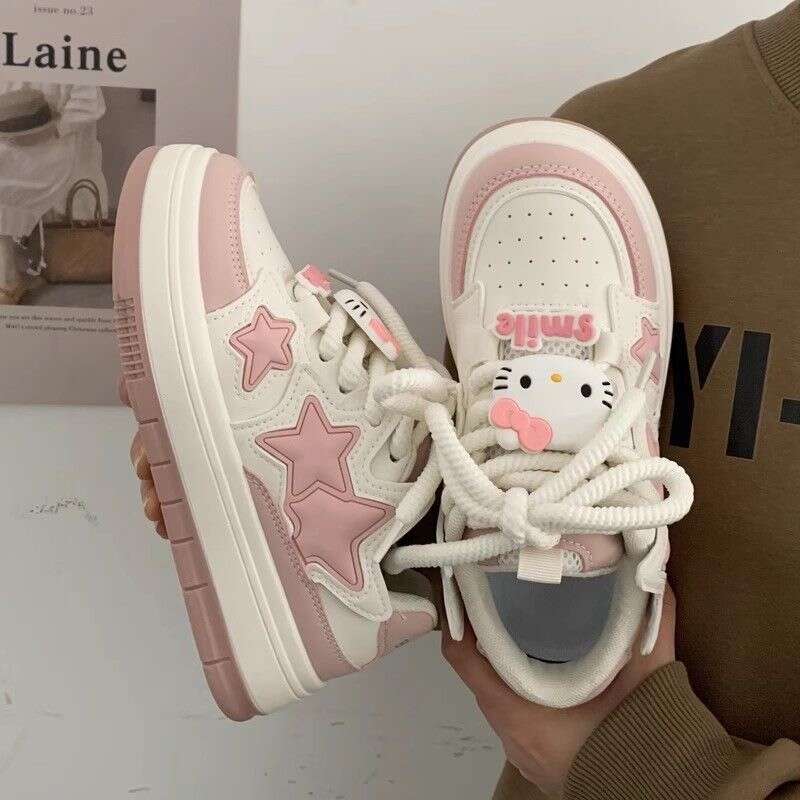 New Korean Shoes Kawaii Pink Platform Sneakers Women Vintage Vulcanize Spring Summer Casual Tennis Female Flats Footwear