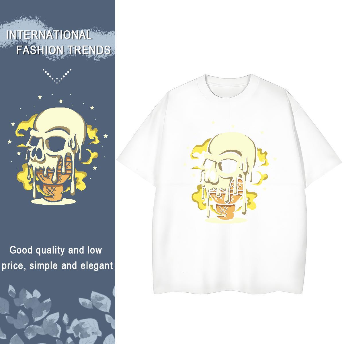 2024 DIY T shirt 100% Cotton 230g Breathable Crew Neck Outdoor skull Women Tshirts Brand DIY Printed Clothings