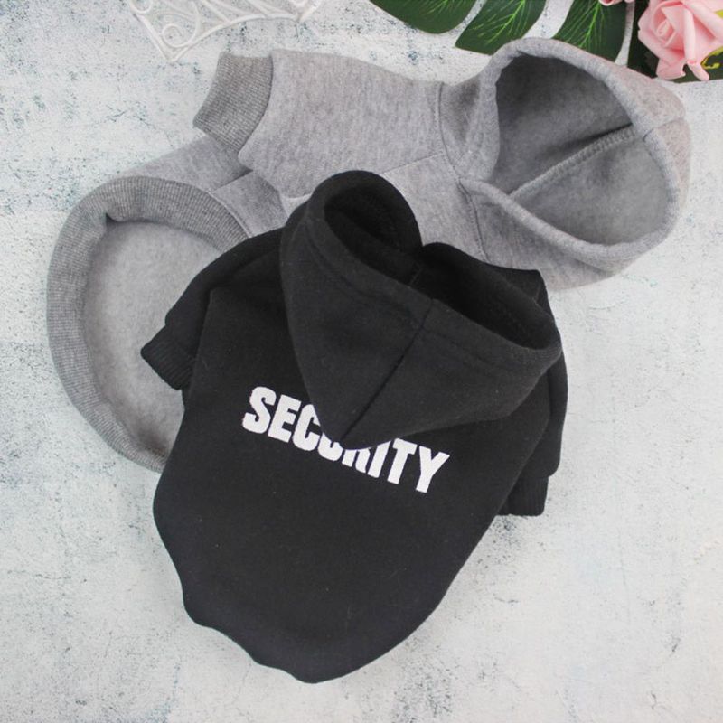 Fleece Dog Clothes Pet Puppy Hoodie Security Pattern Printed Dog Cat Hooded Sweatshirt Warm Two-Legged Pet Coat Jacket