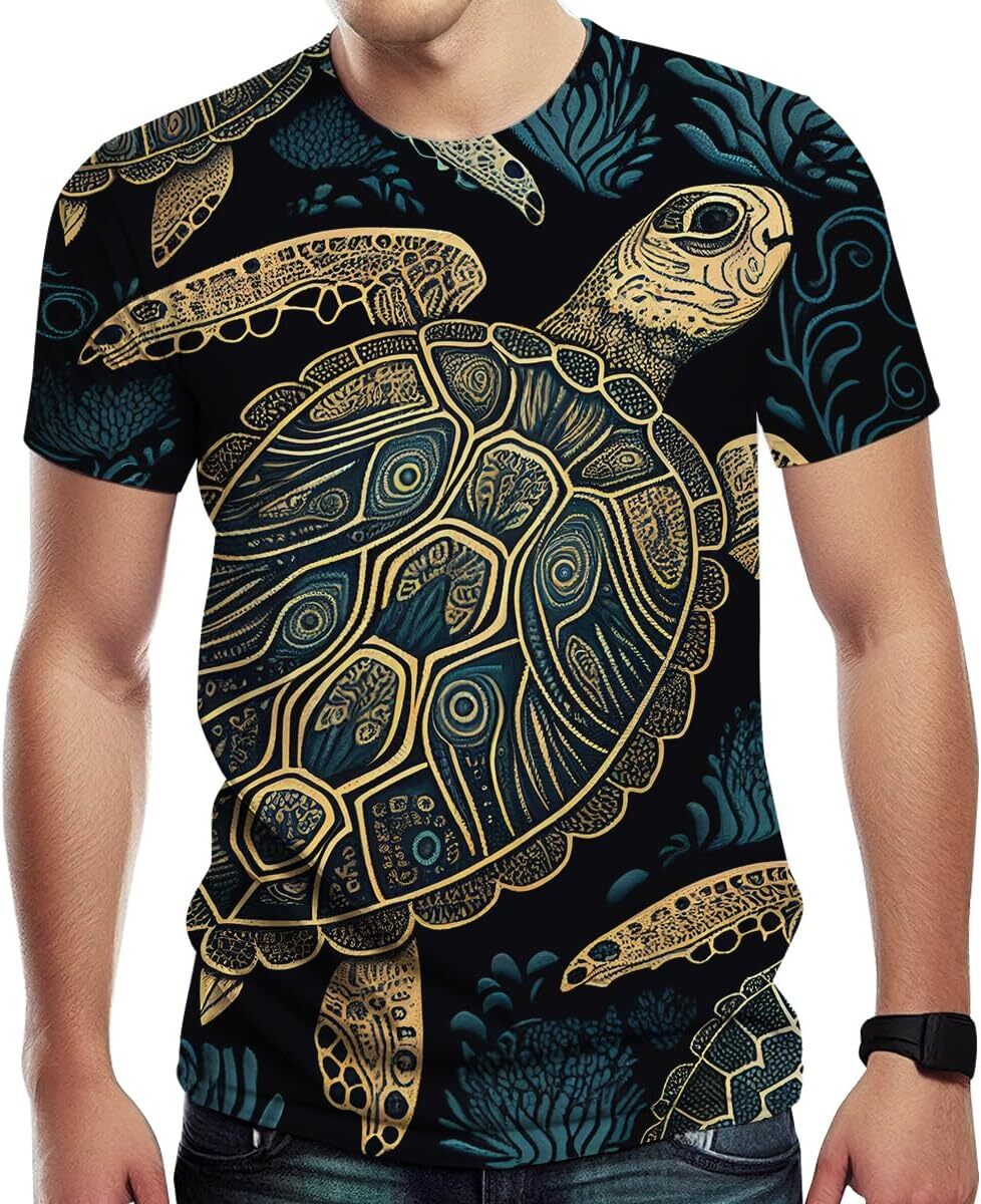 Mens T shirt Save The Turtles Watercolor Marine Wildlife Lover T-Shirt Turtle Beach Cool Pattern Short Sleeve graphic tee Casual tops summer clothesTr