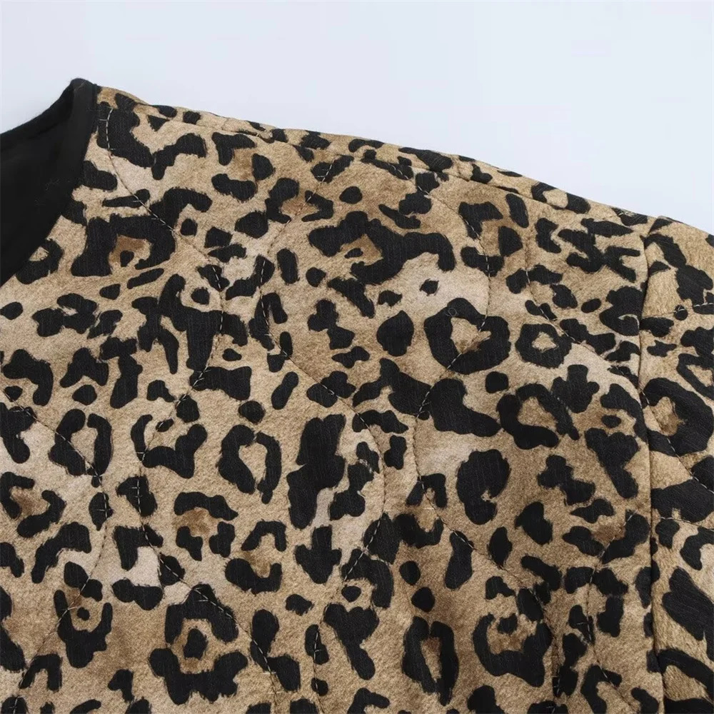 PB ZA 2024 early autumn womens fashion animal print round neck long sleeve singlebreasted cotton jacket coat 241011