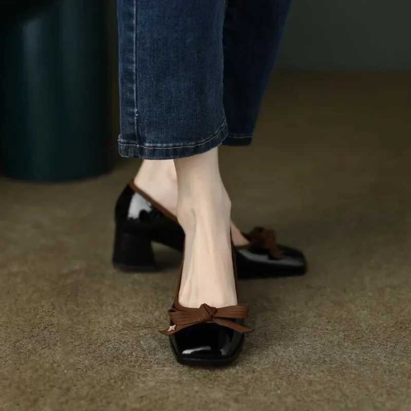 Women Casual Bowknot Flat Shoes Winter Fashion British Style Elegant Square Toe Stiletto Pumps Dress Mary Jane LoaferLX241014