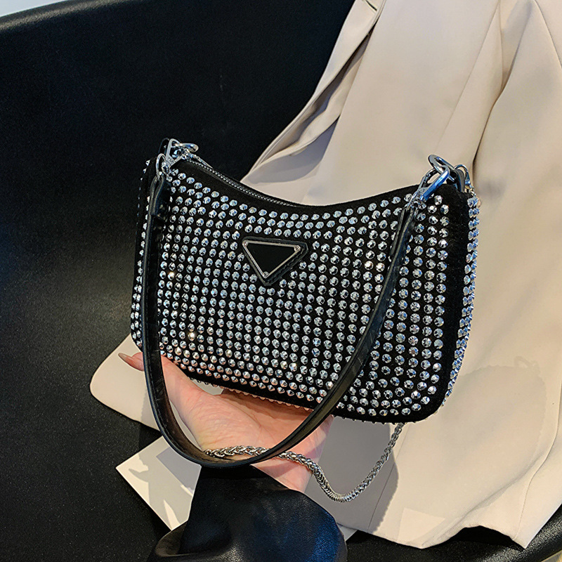 Trendy Water Diamond Underarm Small Square Casual Temperament Chain Diagonal Cross Women's Bag