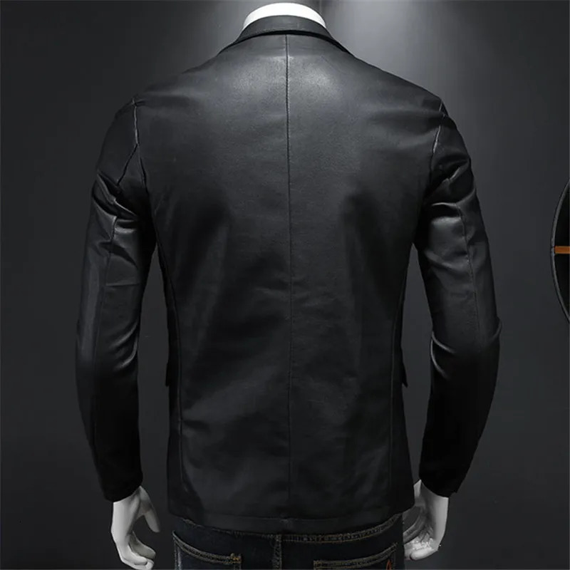 Mens Slim Fit Leather Jackets PU Casual Motorcycle Coats Turn Down Collar Black Moto Biker Leather Suede Outerwear Men 5XL 241007