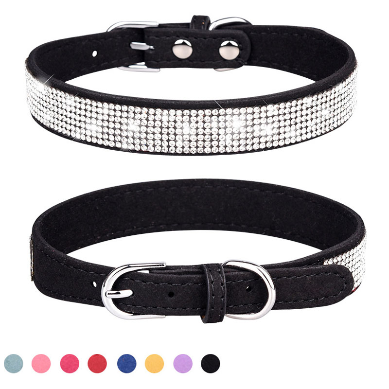 Collars for Small Dogs Adjustable Leather Suede Bling Pink Cat Collar Rhinestone Dog Leashes Free shipping