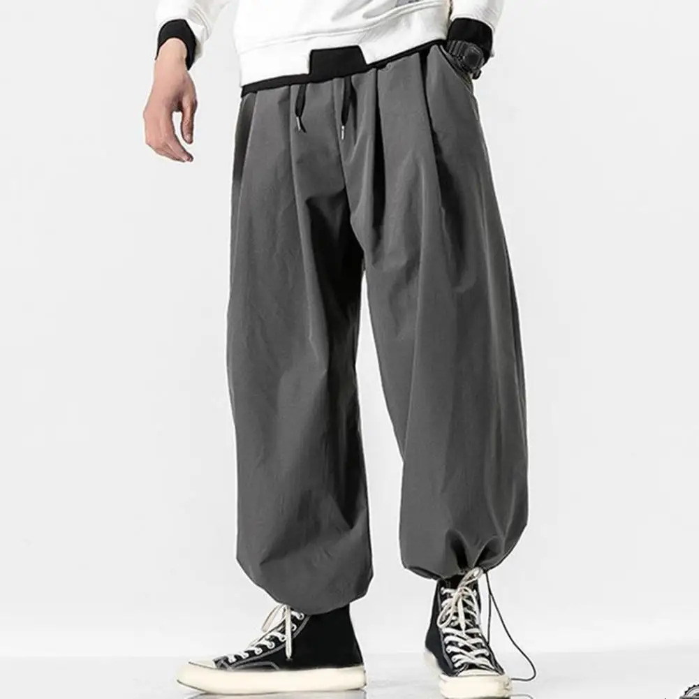 Spring Men Loose Harem Pants Japanese Wide Leg High Quality Casual Sweatpants Anklebanded Hip Hop Drawstring 240930