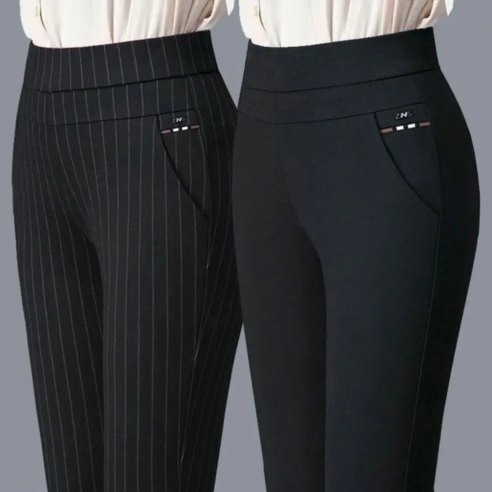 Women Pencil Pants Casual High Waist Lady Fall Trousers Solid Color Elastic Pockets Female Clothing 241007