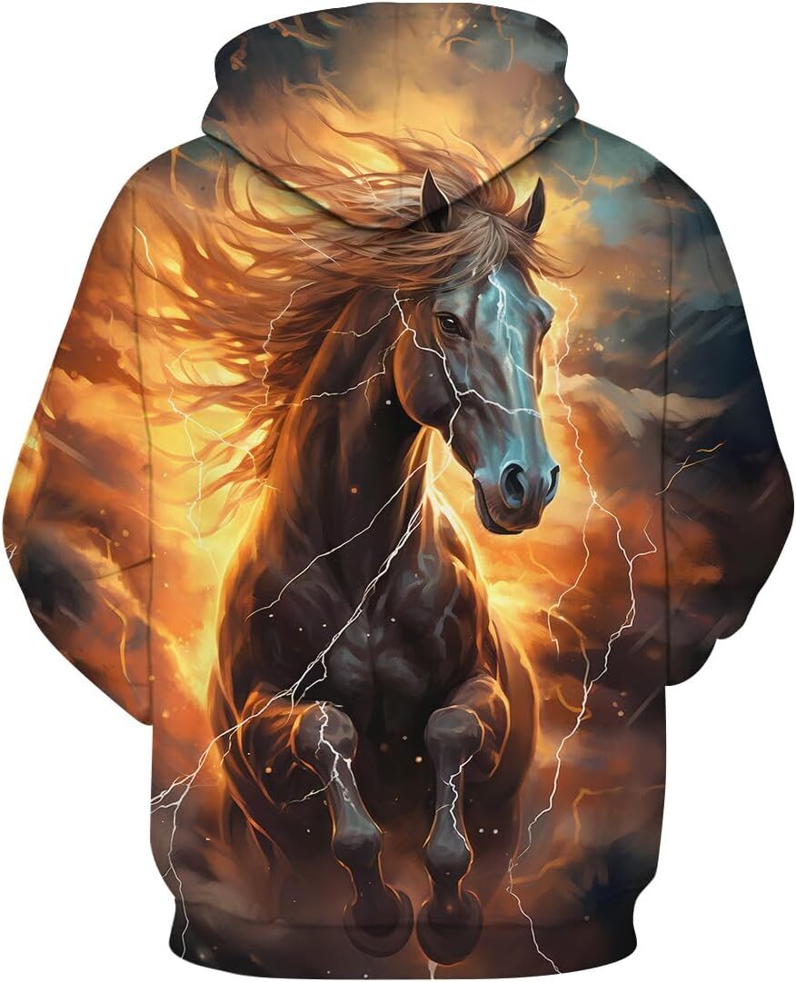 Hoodie for Mens Womens Mens 3D Printing Horse Round Neck Hoodie Trippy Colorful Animal Hooded Sweatshirts Graphic Hoodies sweatshirt Pullover Long Sle