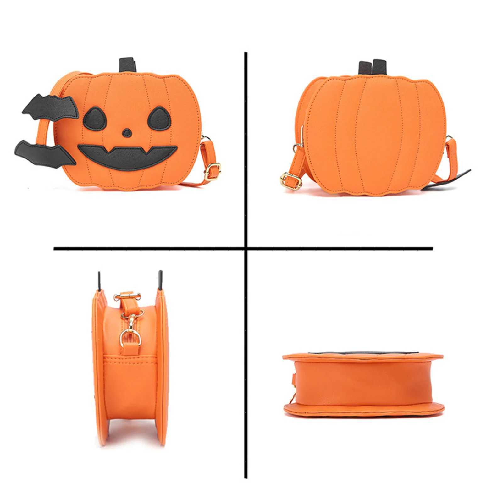 Interesting Pumpkin Cross Body Bag Fashion PU Leather Shoulder Lower Arm Bag Orange Black Cute Cartoon Devil Messenger Bag M241014