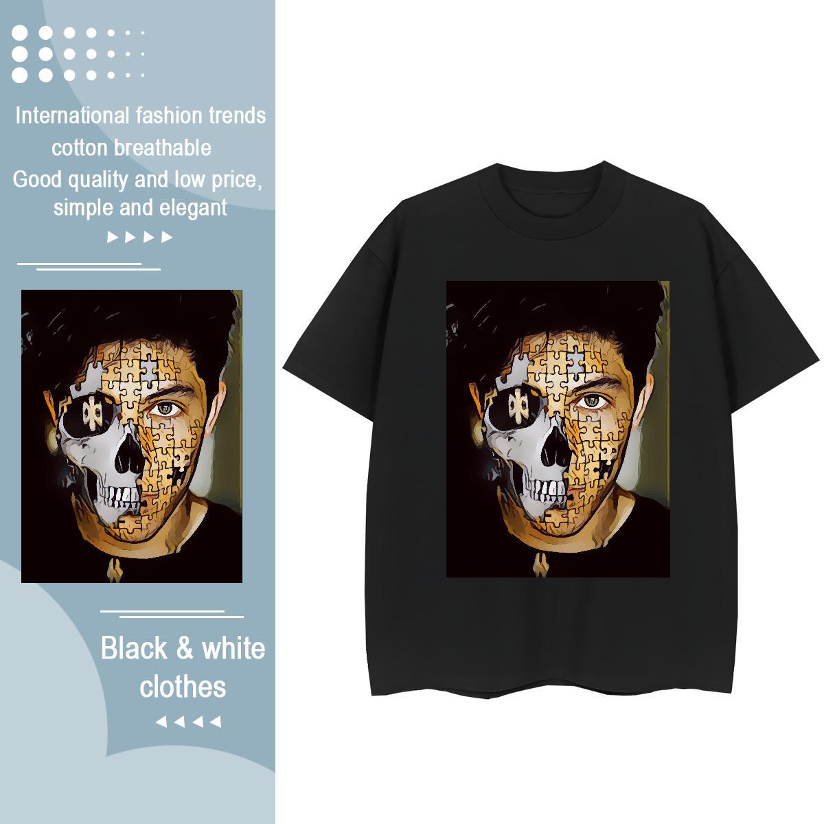 Brand T shirt 230g Pure Cotton Crew Neck Breathable High Street Hip Hop skull Unisex Tshirts Popular Graphic Top Shirts