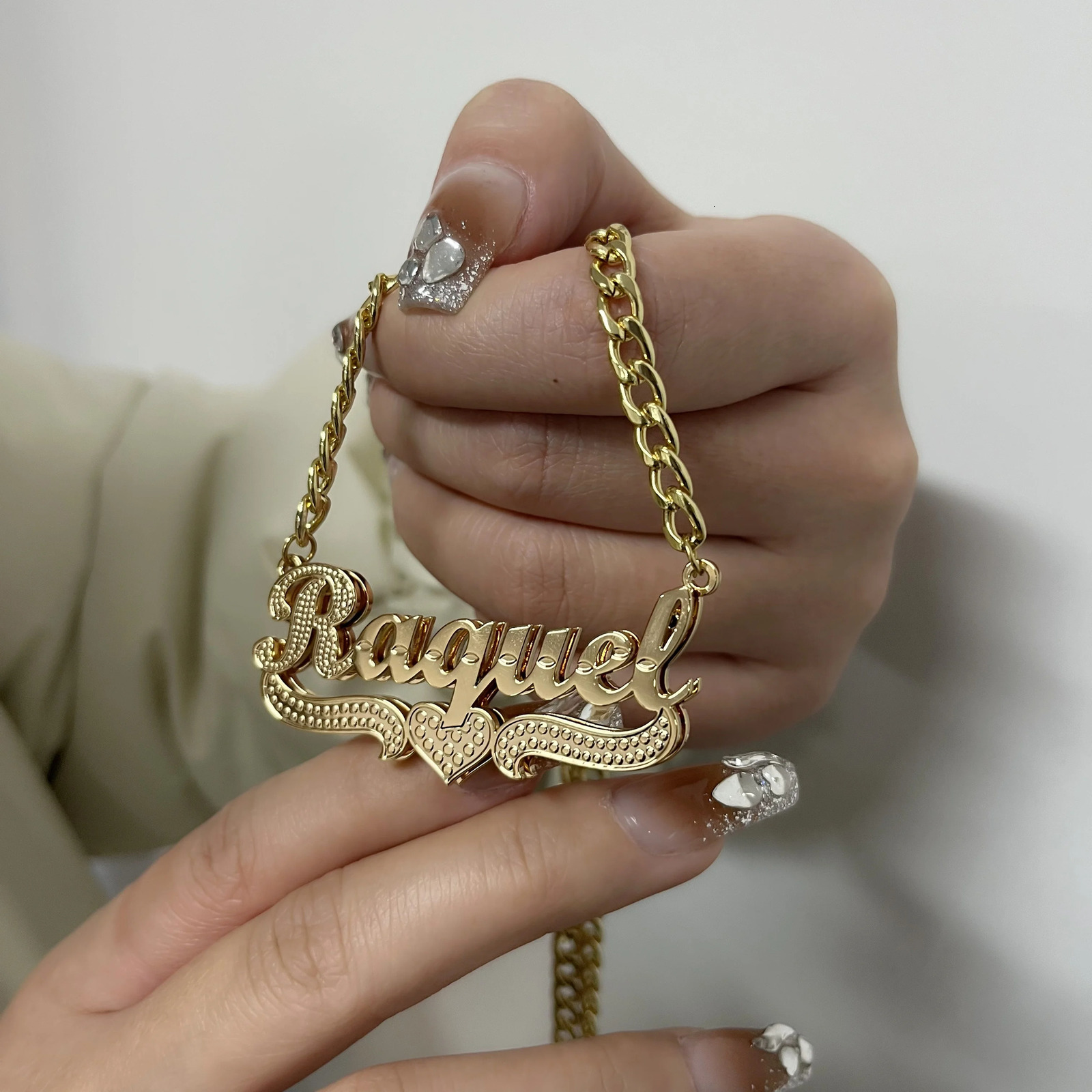Custom Double Nameplate Necklace With Heart Personalized Double Layer SingleTone Heart Name Pendant Handmade Heart NK Chain Gift 241014 - view 3