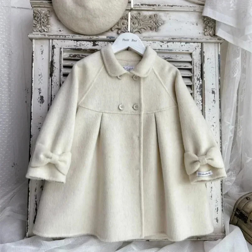 Girls Woolen Coat Overcoat Jacket Windbreak Beige Warm Thicken Winter Cotton Teenagers Outwear Childrens Clothing 241014