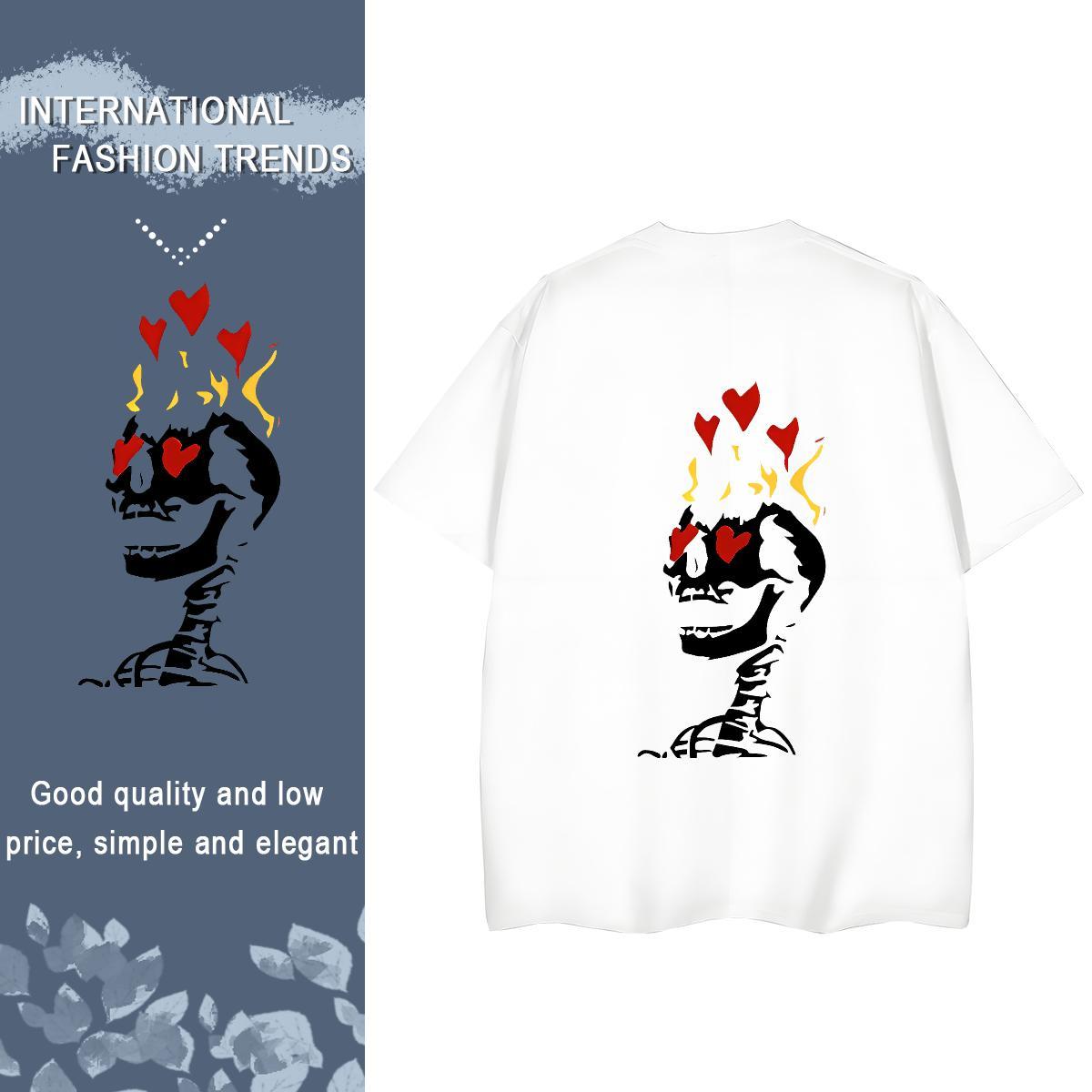 2024 Casual T Shirts Women 230g 100% Cotton Short Sleeve O-Neck Daily Outfit skull Women Tees Female Plus Size Custom Tees Shirts