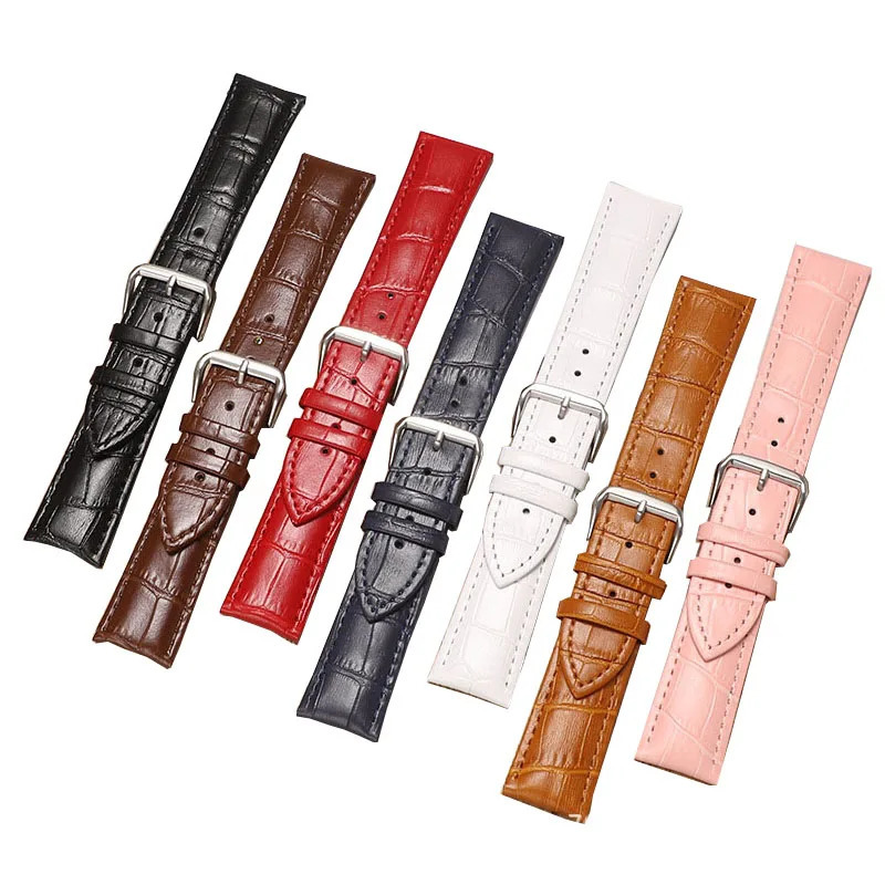 Leather Watch Strap with Bamboo Knot Pattern Universal Replacement Watchband Black Brown Blue Red White Pink 1224mm 241010