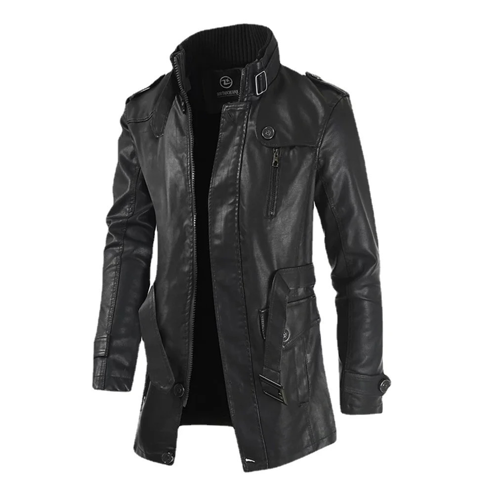 High Quality Jacket Mens Street Windbreaker Coat Men Leather Clothing Thick Jacket Fleece Men Casual Jacket PU 241007