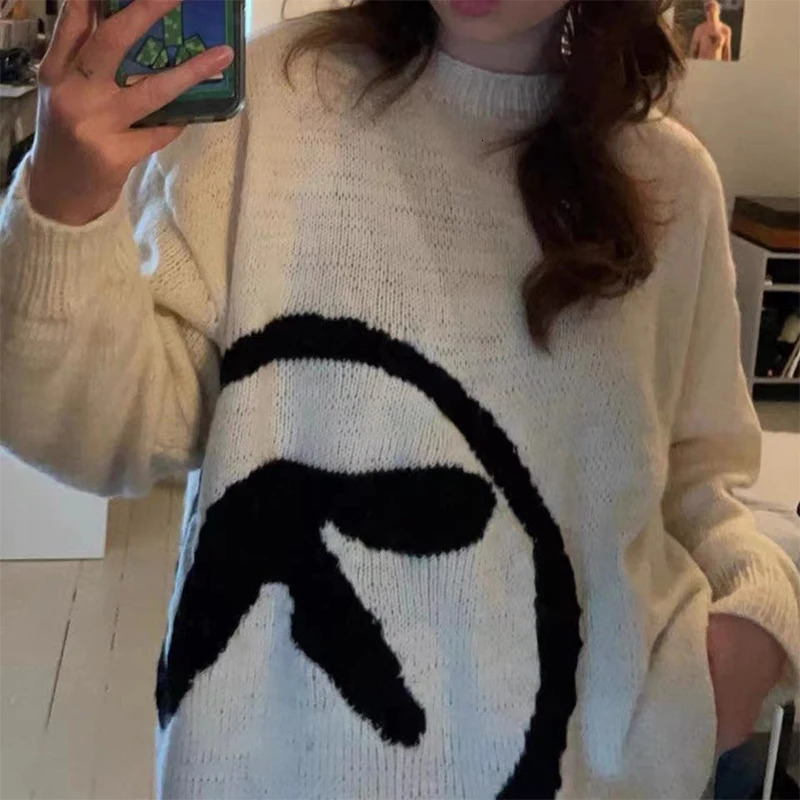 Mens Sweater Aphex Twin Knit Winter Oversized Vintage Long Sleeve Tops Jumper Pullover Y2k Streetwear Graphic Fashion Clothing 241010