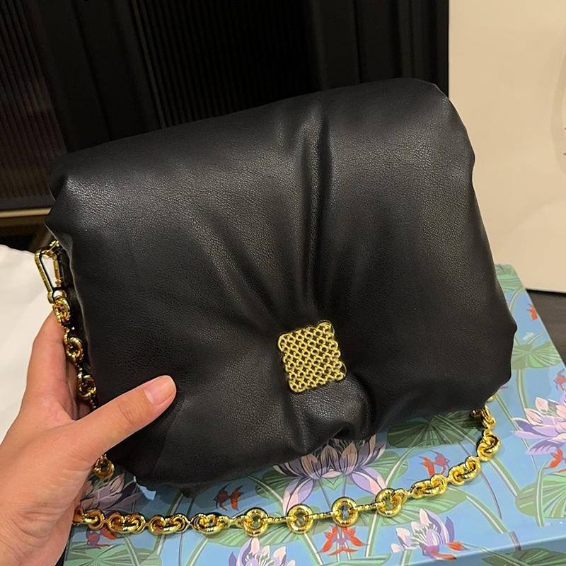 Women Goose Feathers Padding Puffer Shoulder Bag Spain Luxury Brand L Soft Nappa Leather Square Box Flap Pouch Lady Detachable Donut Chain Strap Evening Bags