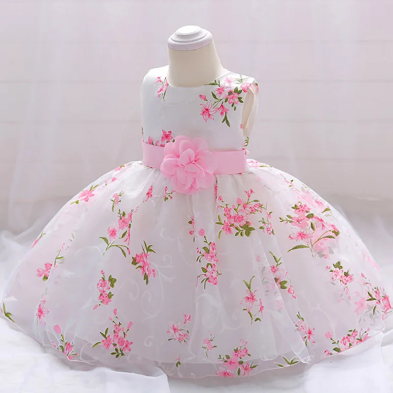 Baby White Clothing Girls Elegant Dress Girls Flower Dress Childrens First Birthday Party Dress 241014