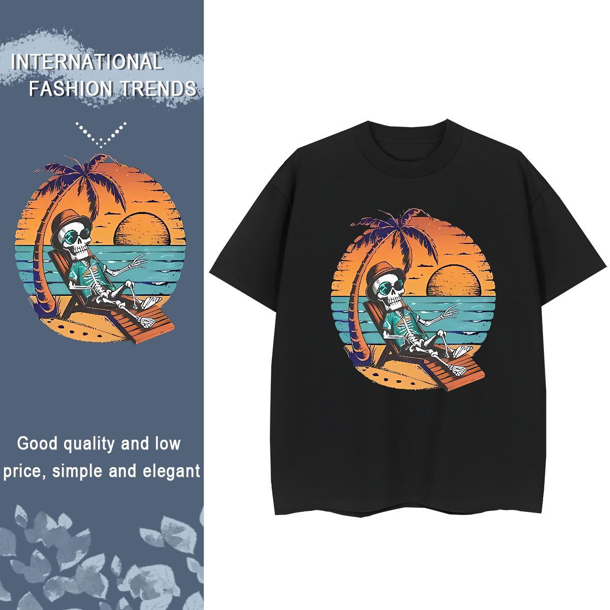 2024 Casual T-Shirts for Women 230g Cotton Crew Neck Casual Beach skull Women Tshirts Popular Custom Printed Clothes Shirt