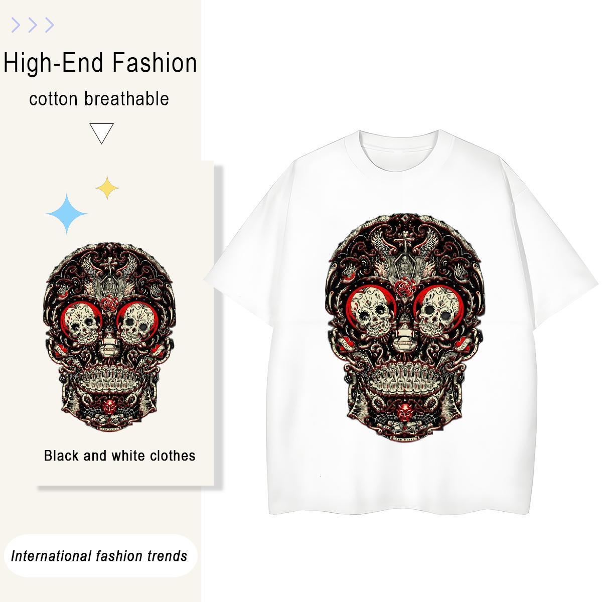 Brand T Shirts Women 230g Pure Cotton O-Neck Short Sleeve Daily Wear skull Couples T Shirts Designer Nice Plus Size Custom Clothes