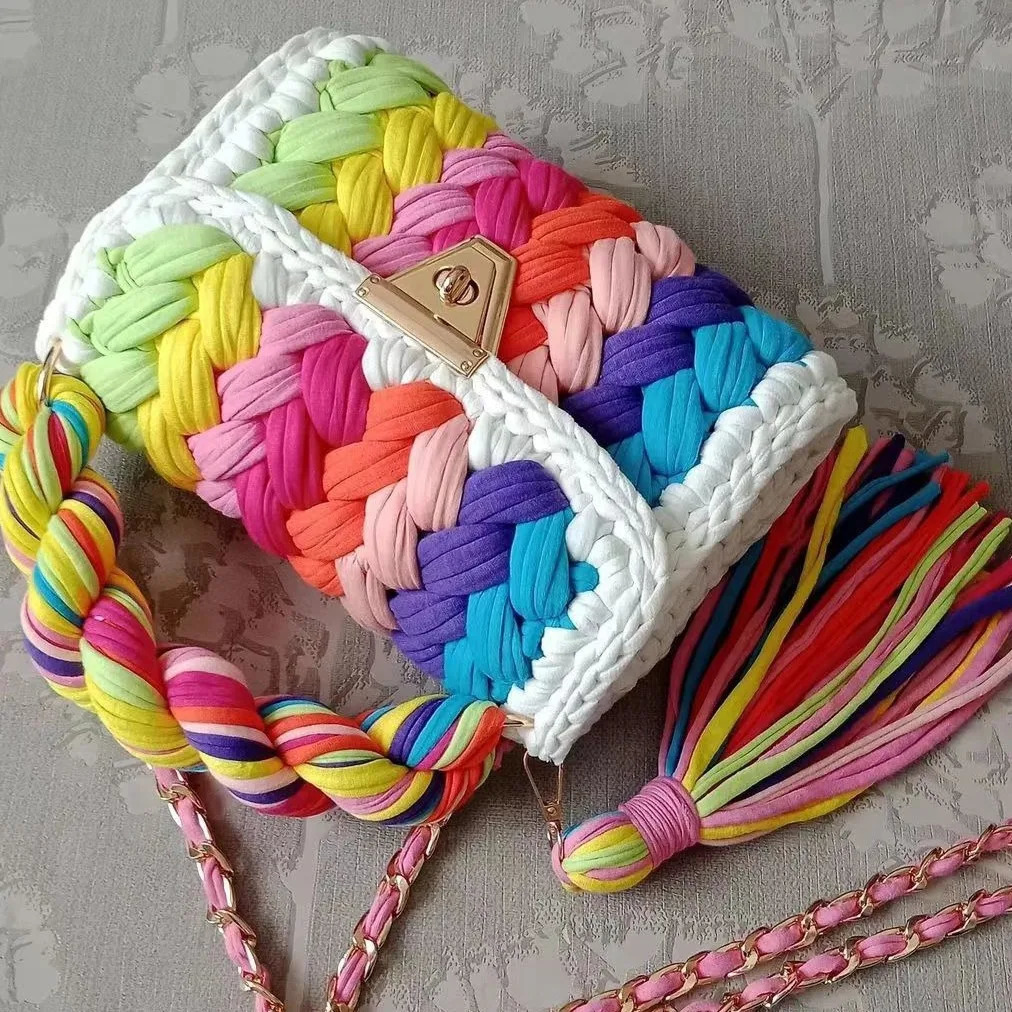 Womens shoulder bag handmade crochet womens fabric strap y ner handbag 241014